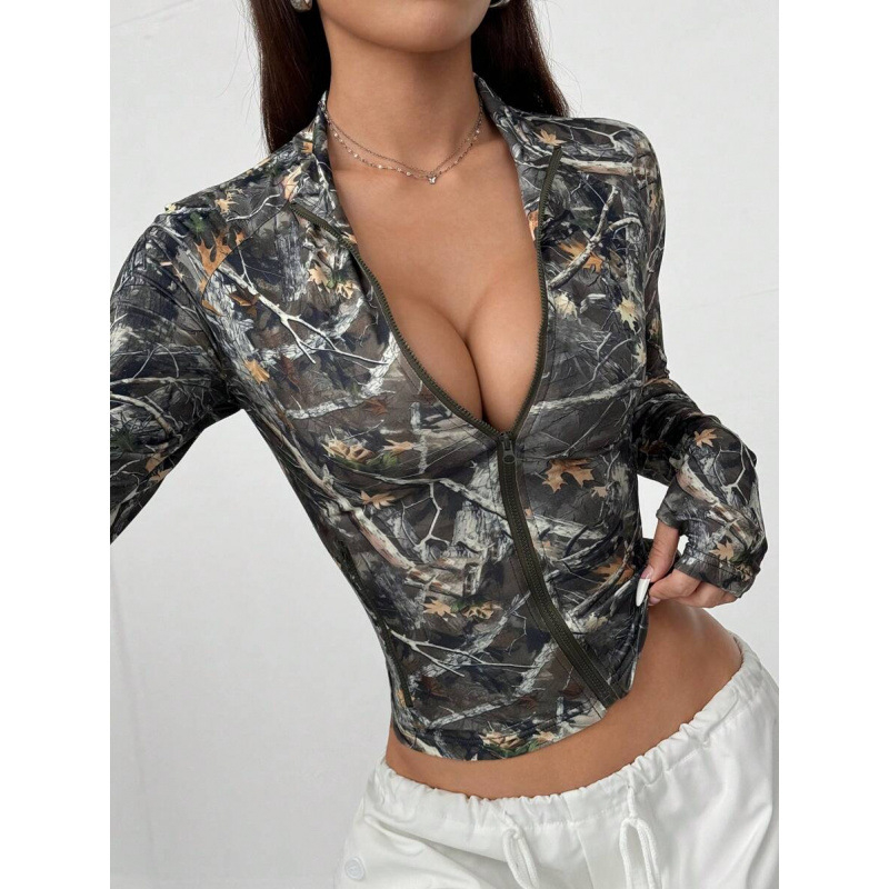 Sieviešu ikdienas jaka ar garām piedurknēm un rāvējslēdzēja apkakli, Slim Fit, bieza Lycra auduma