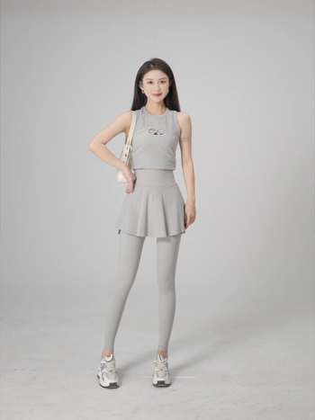 Sieviešu kulotes ar augstu jostu, neilona un elastāna audums, garums 9/10, šaurs siluets, sporta bikses ar divdaļīgu izskatu