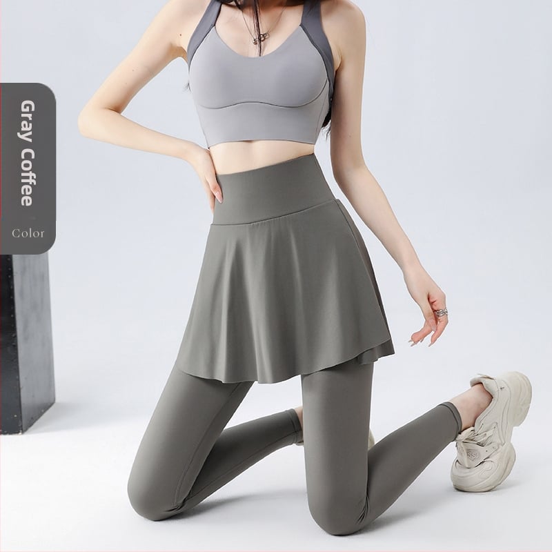 Sieviešu kulotes ar augstu jostu, neilona un elastāna audums, garums 9/10, šaurs siluets, sporta bikses ar divdaļīgu izskatu