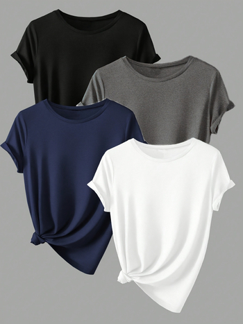 Poliestera T-krekls sievietēm, brīvs piegriezums, īsas piedurknes, apaļš kakla izgriezums, drukāts motīvs