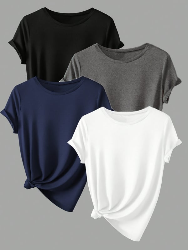 Poliestera T-krekls sievietēm, brīvs piegriezums, īsas piedurknes, apaļš kakla izgriezums, drukāts motīvs