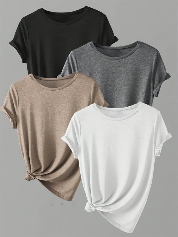 Poliestera T-krekls sievietēm, brīvs piegriezums, īsas piedurknes, apaļš kakla izgriezums, drukāts motīvs