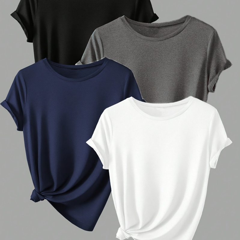 Poliestera T-krekls sievietēm, brīvs piegriezums, īsas piedurknes, apaļš kakla izgriezums, drukāts motīvs