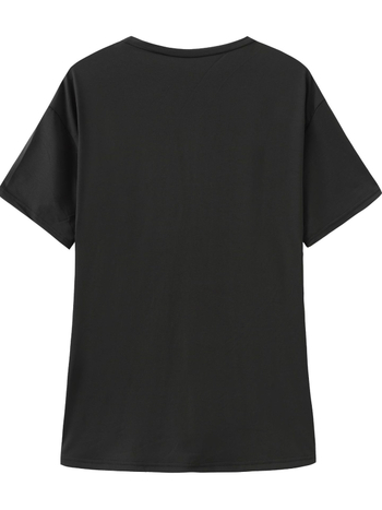 Ar florāļu drukas Milk Silk T-krekls ar apaļu kaklu un īsām piedurknēm, 95% poliesteris + 5% spandeks