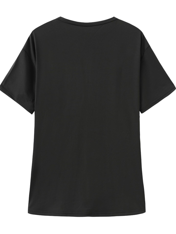 Ar florāļu drukas Milk Silk T-krekls ar apaļu kaklu un īsām piedurknēm, 95% poliesteris + 5% spandeks