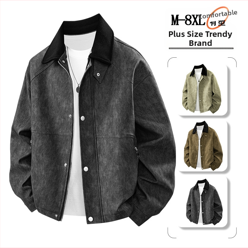 PU ādas jaka vīriešiem, nolaižams apkaklis, vienrindas aizvēršana, brīvs piegriezums, vidējās garuma (65–80 cm)