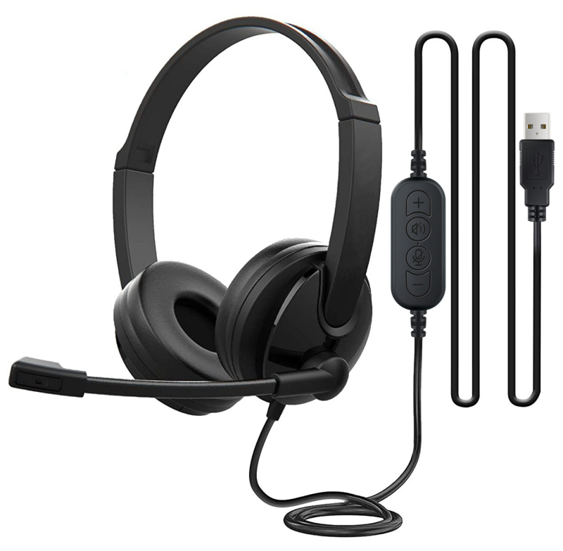 Vadu austiņu komplekts ar mikrofonu, USB savienojums, frekvenču diapazons 20–20 kHz, pretestība 32 Ω, jutība 98 dB