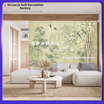 Izšūts sienas panelis - Jauns ķīniešu stila fona sienai ar ainavas rakstu, auduma apdare, dzīvojamajai istabai, guļamistabai, studijai vai ieejai; koka vene panelis pie gultas, kods 001