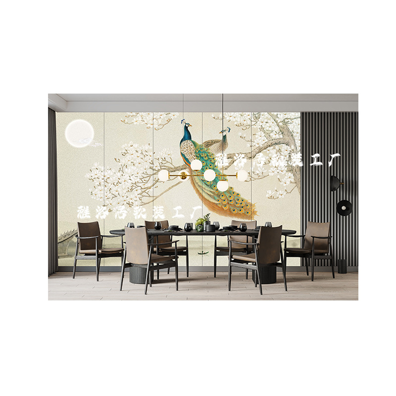 Izšūts sienas panelis - Jauns ķīniešu stila fona sienai ar ainavas rakstu, auduma apdare, dzīvojamajai istabai, guļamistabai, studijai vai ieejai; koka vene panelis pie gultas, kods 001