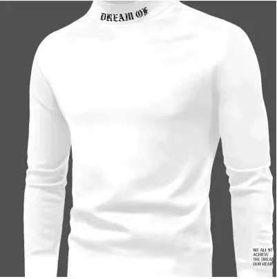 Vyrų slim-fit marškinėliai su aukštu kaklu, ilgomis rankovėmis, vienspalvis, 96% poliesteris