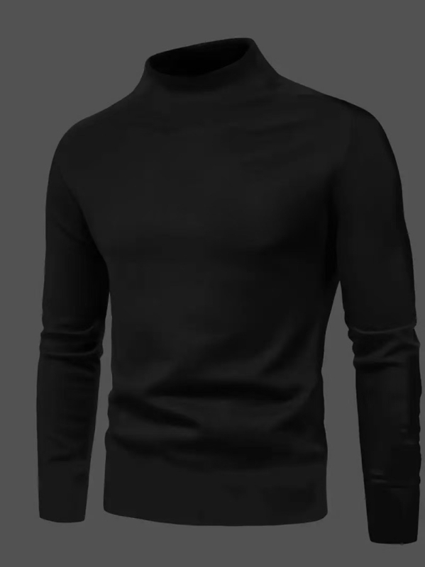 Vyrų slim-fit marškinėliai su aukštu kaklu, ilgomis rankovėmis, vienspalvis, 96% poliesteris