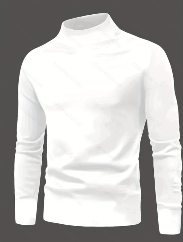 Vyrų slim-fit marškinėliai su aukštu kaklu, ilgomis rankovėmis, vienspalvis, 96% poliesteris