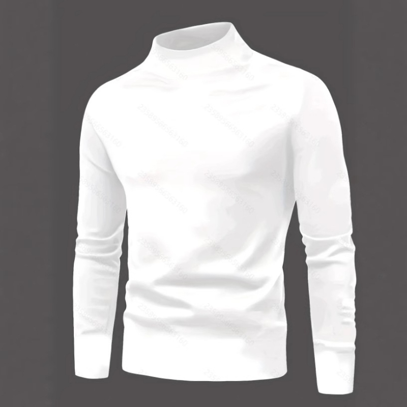 Vyrų slim-fit marškinėliai su aukštu kaklu, ilgomis rankovėmis, vienspalvis, 96% poliesteris