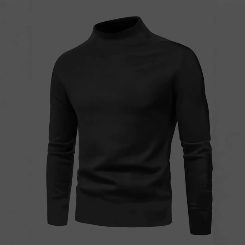 Vyrų slim-fit marškinėliai su aukštu kaklu, ilgomis rankovėmis, vienspalvis, 96% poliesteris