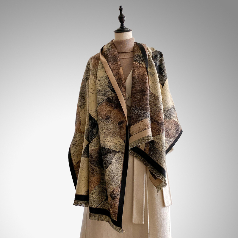 Šalikas - warp mezgimas poliesteris, šilumos išlaikymas, žiemai, literatūrinis retro stilius