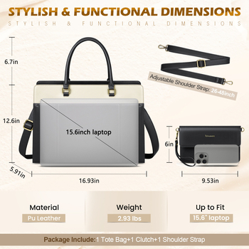 Sievietēm paredzēta 15,6 collu klēpjdatora soma – divdaļu komplekts, viegla un ērta, PU āda, ūdensizturīga, nodilumizturīga, sauso–mitro atdalīšana, Eiropas-Amerikas retro stils