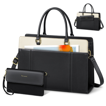 Sievietēm paredzēta 15,6 collu klēpjdatora soma – divdaļu komplekts, viegla un ērta, PU āda, ūdensizturīga, nodilumizturīga, sauso–mitro atdalīšana, Eiropas-Amerikas retro stils