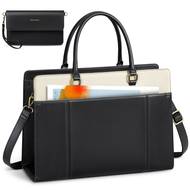 Sievietēm paredzēta 15,6 collu klēpjdatora soma – divdaļu komplekts, viegla un ērta, PU āda, ūdensizturīga, nodilumizturīga, sauso–mitro atdalīšana, Eiropas-Amerikas retro stils