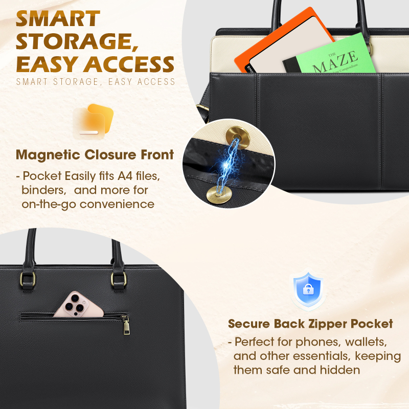 Sievietēm paredzēta 15,6 collu klēpjdatora soma – divdaļu komplekts, viegla un ērta, PU āda, ūdensizturīga, nodilumizturīga, sauso–mitro atdalīšana, Eiropas-Amerikas retro stils