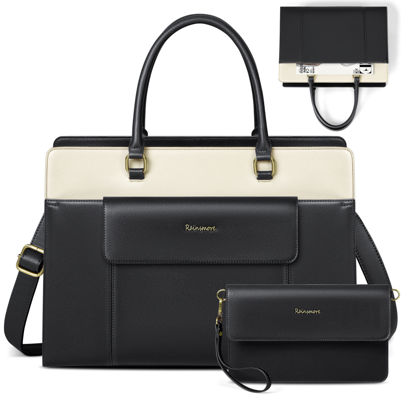 Sievietēm paredzēta 15,6 collu klēpjdatora soma – divdaļu komplekts, viegla un ērta, PU āda, ūdensizturīga, nodilumizturīga, sauso–mitro atdalīšana, Eiropas-Amerikas retro stils