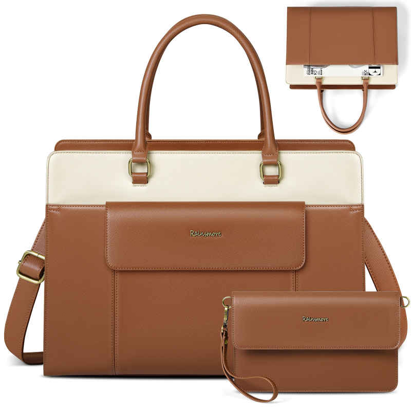 Sievietēm paredzēta 15,6 collu klēpjdatora soma – divdaļu komplekts, viegla un ērta, PU āda, ūdensizturīga, nodilumizturīga, sauso–mitro atdalīšana, Eiropas-Amerikas retro stils