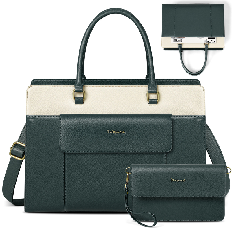 Sievietēm paredzēta 15,6 collu klēpjdatora soma – divdaļu komplekts, viegla un ērta, PU āda, ūdensizturīga, nodilumizturīga, sauso–mitro atdalīšana, Eiropas-Amerikas retro stils