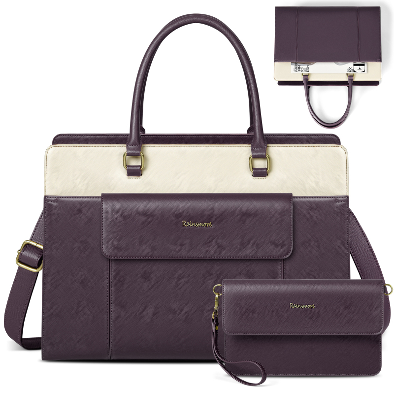 Sievietēm paredzēta 15,6 collu klēpjdatora soma – divdaļu komplekts, viegla un ērta, PU āda, ūdensizturīga, nodilumizturīga, sauso–mitro atdalīšana, Eiropas-Amerikas retro stils