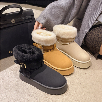 Снежни ботуши, набук горна част, плюшена подплата, гумена подметка, висок връх, платформа дизайн