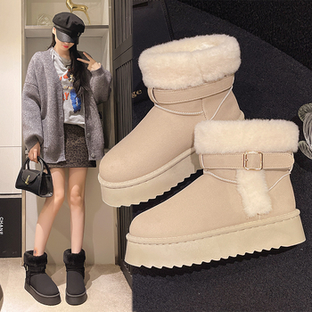 Снежни ботуши, набук горна част, плюшена подплата, гумена подметка, висок връх, платформа дизайн