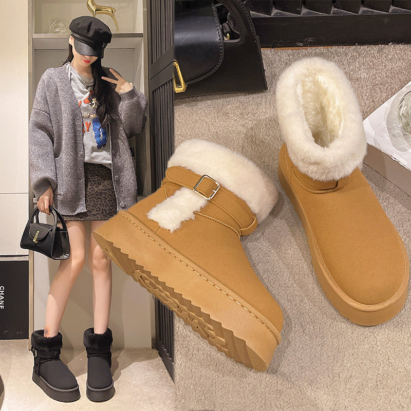 Снежни ботуши, набук горна част, плюшена подплата, гумена подметка, висок връх, платформа дизайн