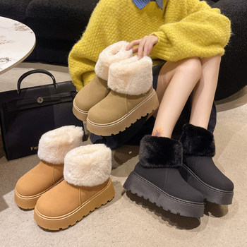 Снежни обувки с велур, подплатени с изкуствен пух, гумирана подметка, средна височина на маншета, закопчаване с заден цип