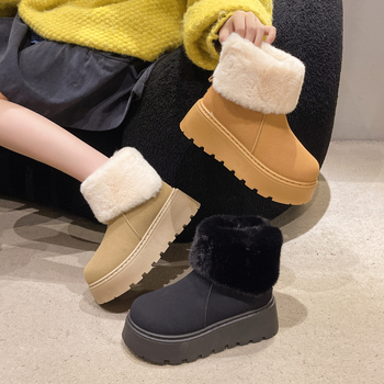 Снежни обувки с велур, подплатени с изкуствен пух, гумирана подметка, средна височина на маншета, закопчаване с заден цип