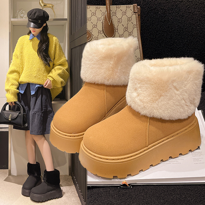 Снежни обувки с велур, подплатени с изкуствен пух, гумирана подметка, средна височина на маншета, закопчаване с заден цип