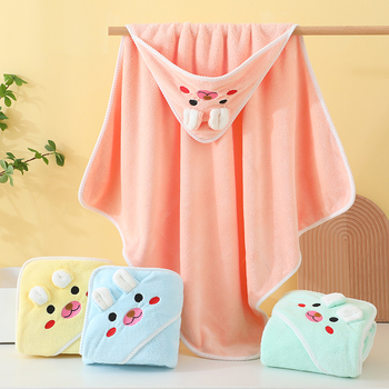Dječji ručnik za kupanje s kapuljačom, dizajn zeca, upijajući koralni fleece, težina 200–300 g/m², 150D vlakna, izvešena završna obrada