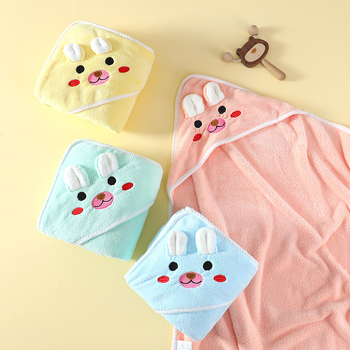 Dječji ručnik za kupanje s kapuljačom, dizajn zeca, upijajući koralni fleece, težina 200–300 g/m², 150D vlakna, izvešena završna obrada