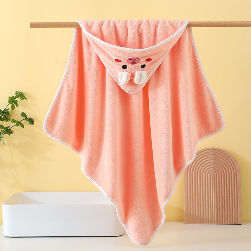 Dječji ručnik za kupanje s kapuljačom, dizajn zeca, upijajući koralni fleece, težina 200–300 g/m², 150D vlakna, izvešena završna obrada