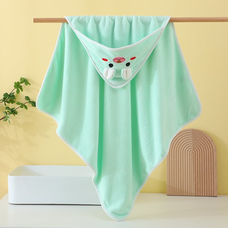 Dječji ručnik za kupanje s kapuljačom, dizajn zeca, upijajući koralni fleece, težina 200–300 g/m², 150D vlakna, izvešena završna obrada