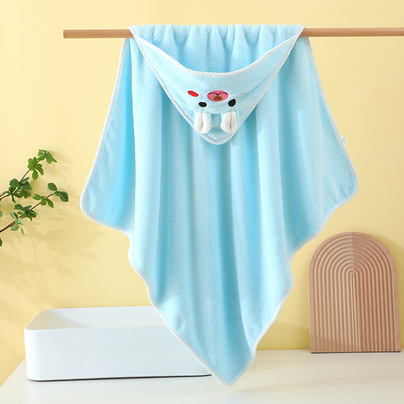 Dječji ručnik za kupanje s kapuljačom, dizajn zeca, upijajući koralni fleece, težina 200–300 g/m², 150D vlakna, izvešena završna obrada