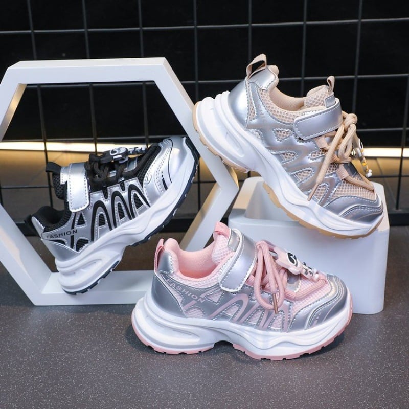 Vaikų sportiniai bateliai dad shoes stiliaus, tinklinis viršus, amortizacija smūgiams, vasariškai kvėpuojantys, guminė padas, kilmė Zhejiang Wenling