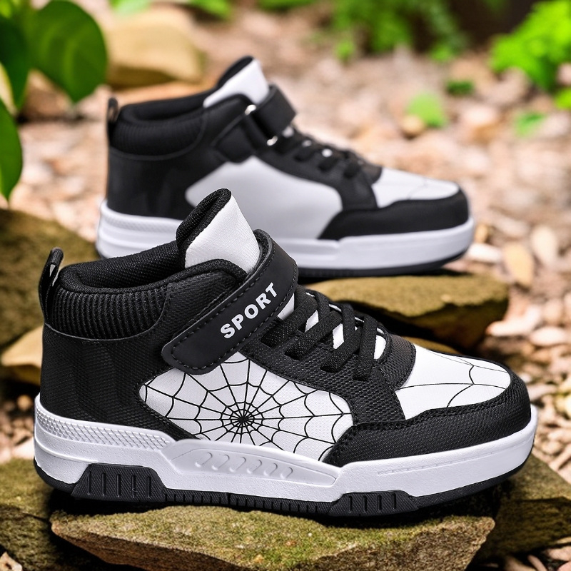 Bērnu augstas sporta kurpes ar ādas augšu, Velcro aizdare, TPR zole, ūdensizturīgas un pretslīdējošas