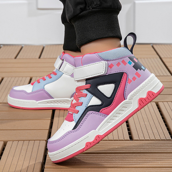 Bērnu skeita kurpes, vidēja augstuma, virsma no sintētiskas ādas, zole PVC, Velcro aizdare, pretslīdes un izturīgas pret nolietojumu