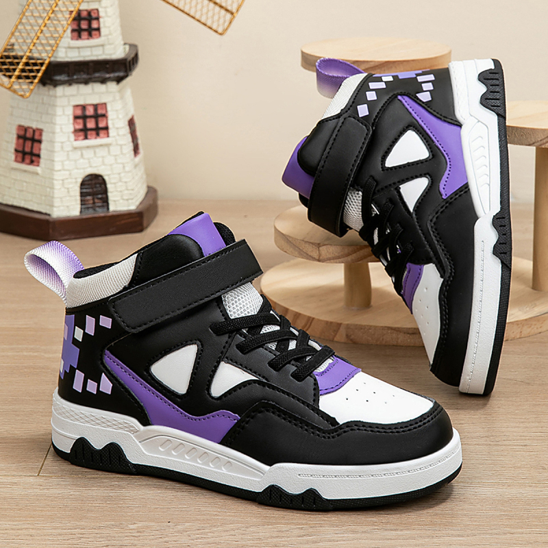 Bērnu skeita kurpes, vidēja augstuma, virsma no sintētiskas ādas, zole PVC, Velcro aizdare, pretslīdes un izturīgas pret nolietojumu