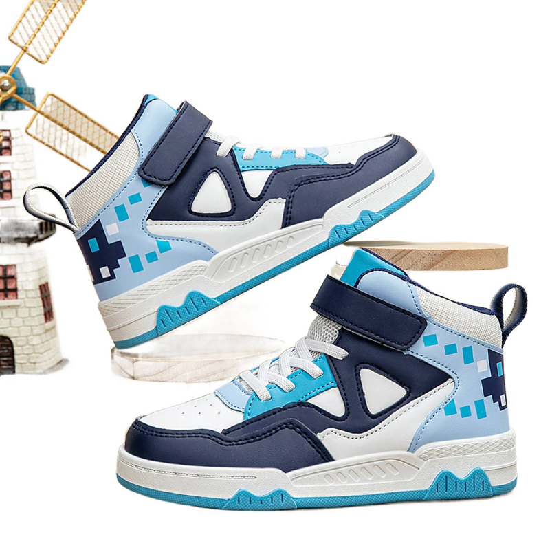 Bērnu skeita kurpes, vidēja augstuma, virsma no sintētiskas ādas, zole PVC, Velcro aizdare, pretslīdes un izturīgas pret nolietojumu