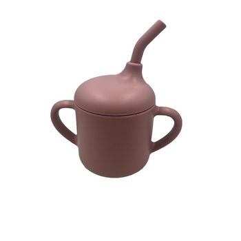 ITLY Silikona bērnu uzkodu krūka ar dubultiem rokturiem, pārnēsājama ar salmiņu mācībām