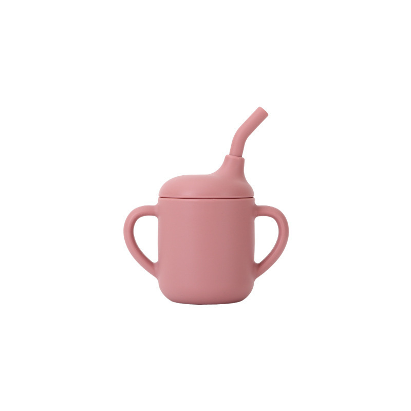 ITLY Silikona bērnu uzkodu krūka ar dubultiem rokturiem, pārnēsājama ar salmiņu mācībām