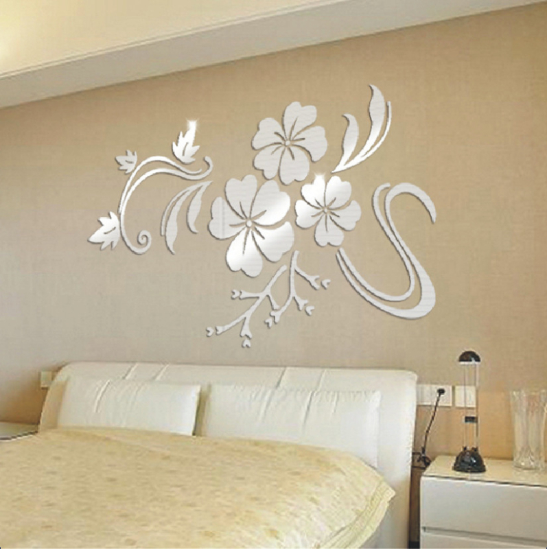 3D akrila sienas uzlīme ar ziedu un vīnoga motīvu, komplektā 5+ gab., jauns ķīniešu stils, spoguļ sienas dekors