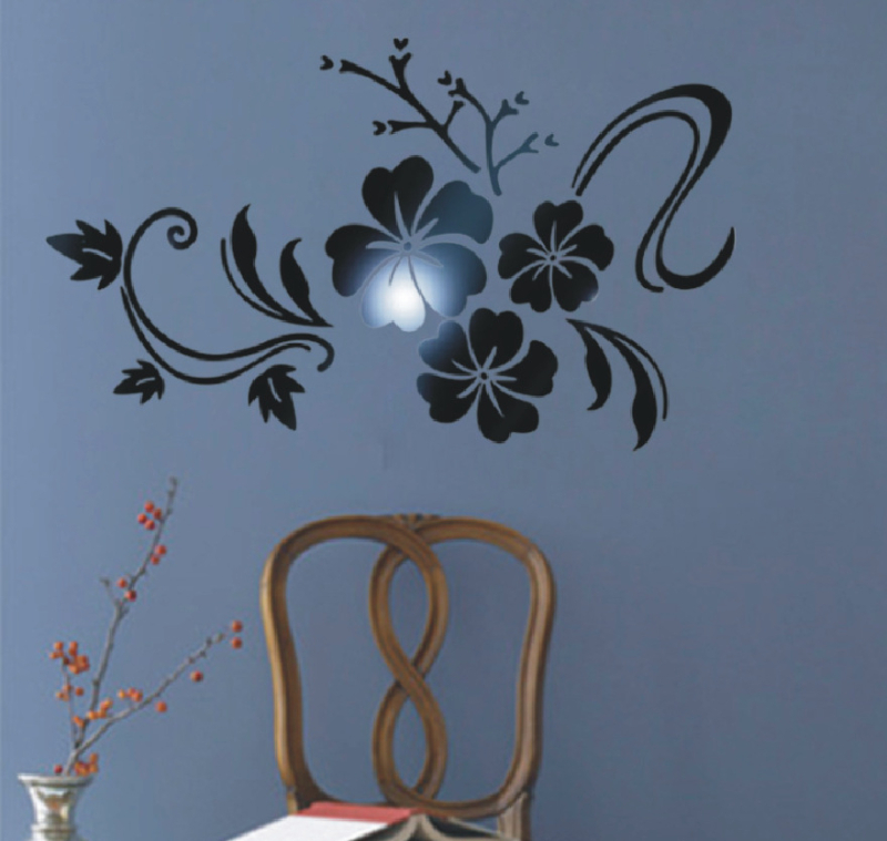 3D akrila sienas uzlīme ar ziedu un vīnoga motīvu, komplektā 5+ gab., jauns ķīniešu stils, spoguļ sienas dekors