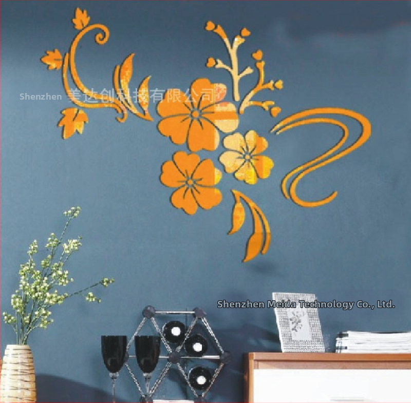 3D akrila sienas uzlīme ar ziedu un vīnoga motīvu, komplektā 5+ gab., jauns ķīniešu stils, spoguļ sienas dekors