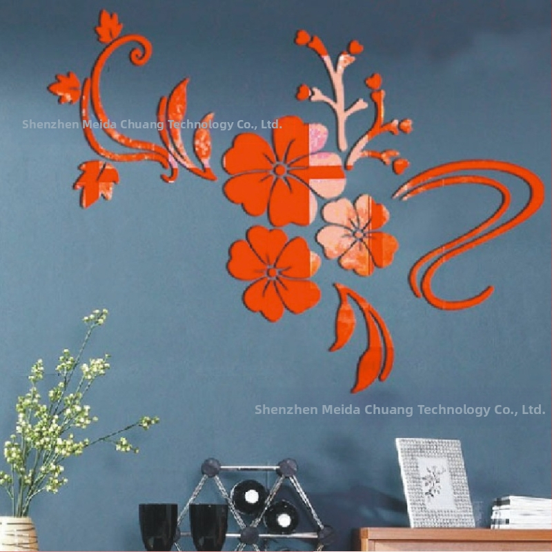 3D akrylová nálepka na stenu s motívom kvetov a vínnej révy, viac ako 5 dielov, štýl Nový čínsky, zrkadlový dekor na stenu