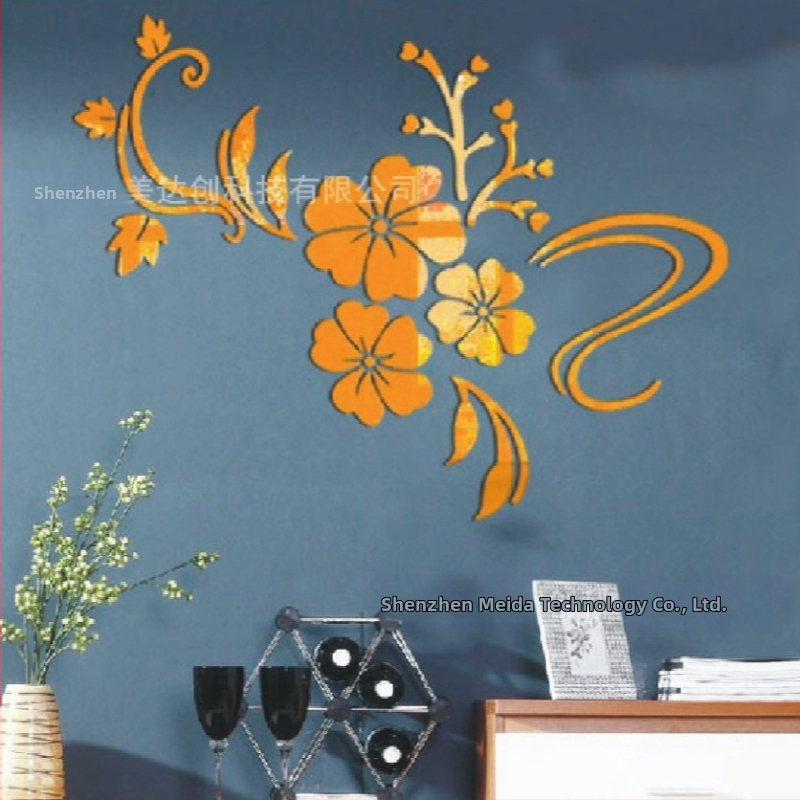 3D akrylová nálepka na stenu s motívom kvetov a vínnej révy, viac ako 5 dielov, štýl Nový čínsky, zrkadlový dekor na stenu
